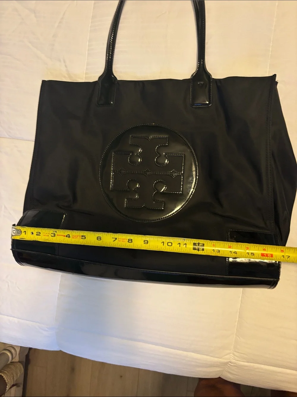 Tory Burch Black Nylon Tote with Patent Trim Large